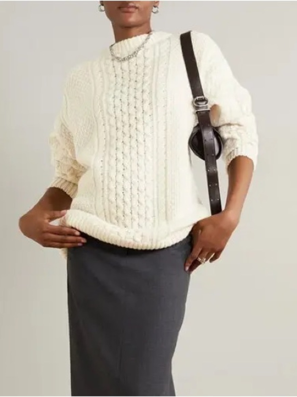 Toteme Oversize Cream Cable-Knit Crewneck Sweater